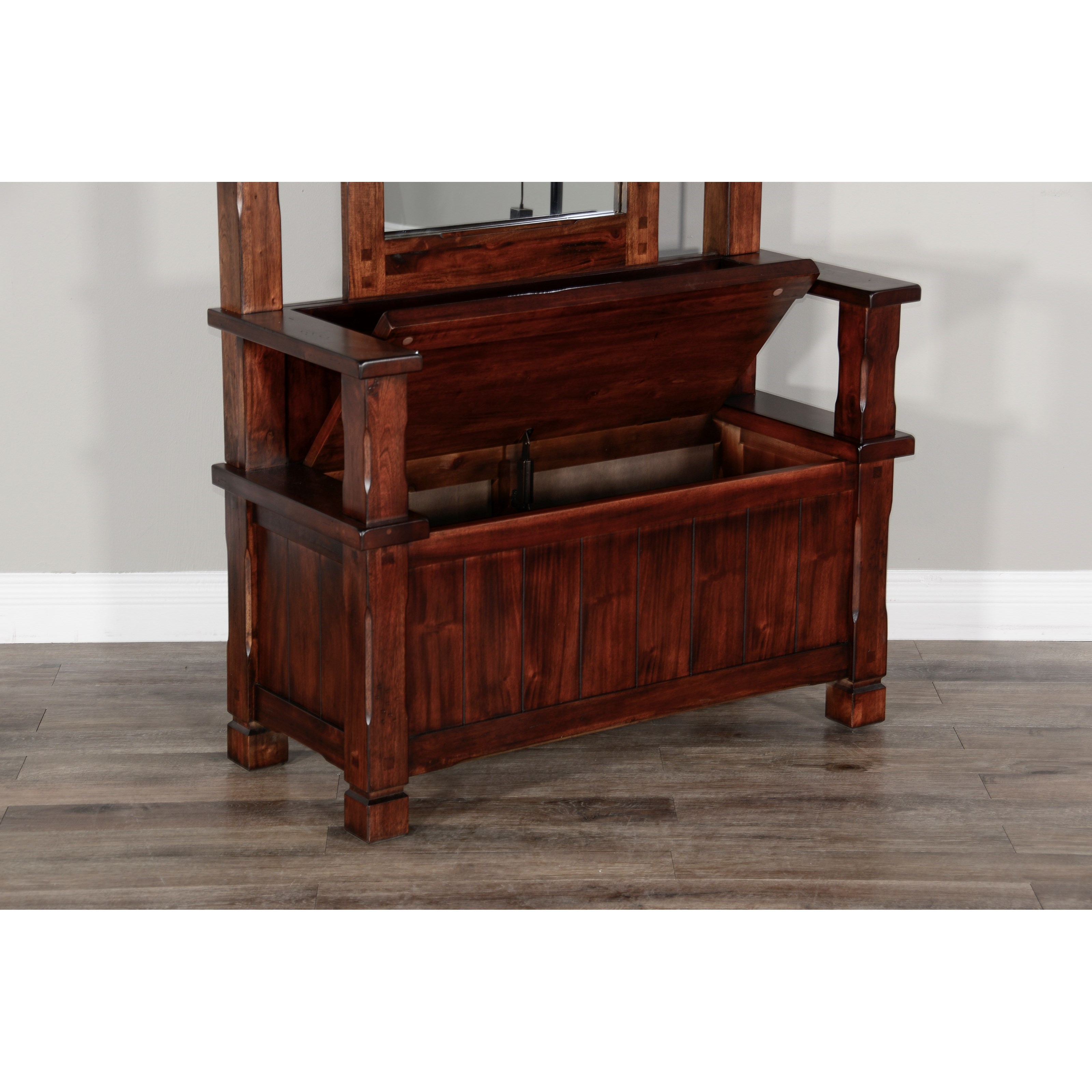 Rustic Hall Tree with Storage Bench and Mirror Sadler's Home